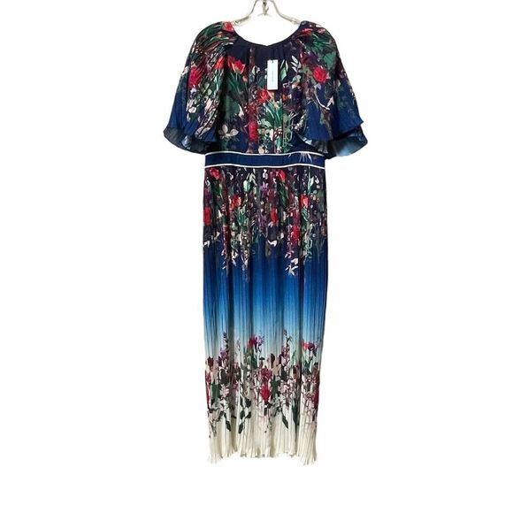 Karen Millen Pleated Detail Woven Floral Mixed Midaxi Dress Size 12 New - Picture 5 of 16